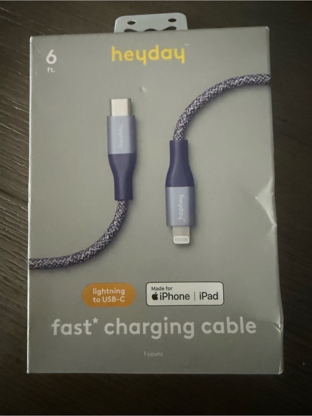 heyday Braided Purple Lightning to USB‑C Fast Charging Cable